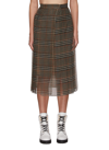 Brunello Cucinelli Pleated Silk Houndstooth Midi Skirt With Monili Tab In Multi-colour
