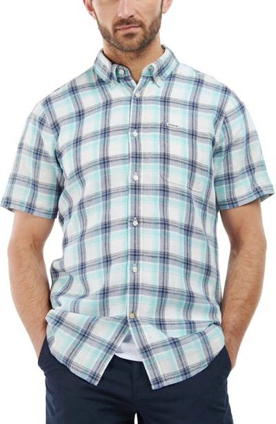 Barbour Crossfell Plaid Linen Blend Button-down Shirt In Blue