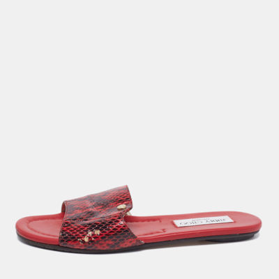 Pre-owned Jimmy Choo Red/black Python Leather Nanda Flat Slides Size 36