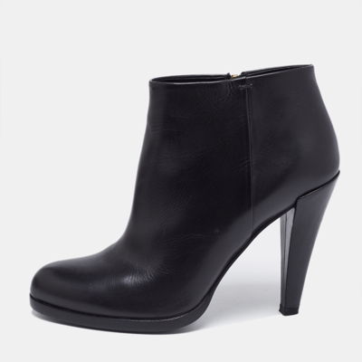 Pre-owned Gucci Black Leather Block Heel Ankle Boots Size 38.5