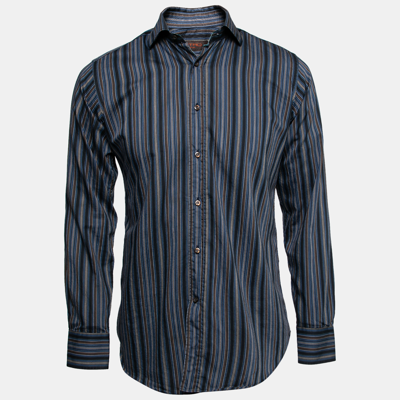 Pre-owned Etro Blue Striped Cotton Button Front Shirt S In Navy Blue