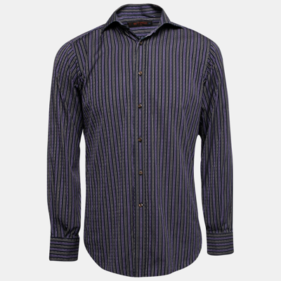 Pre-owned Etro Purple Striped Cotton Button Front Shirt S