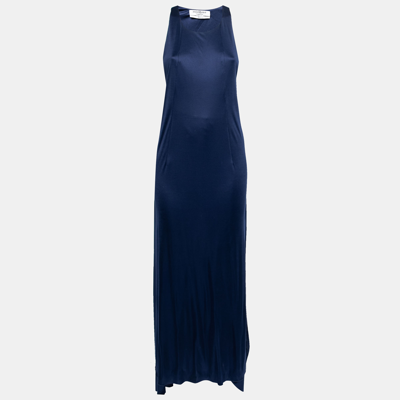Pre-owned Saint Laurent Blue Silk Knit Layered Sleeveless Maxi Dress S