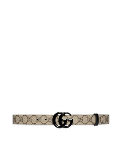 Gucci Neutral Gg Supreme Contrast Buckle Belt In Beige