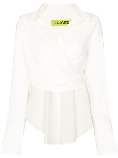 Gauge81 Sabinas Wrap-front Cropped Silk Shirt In White