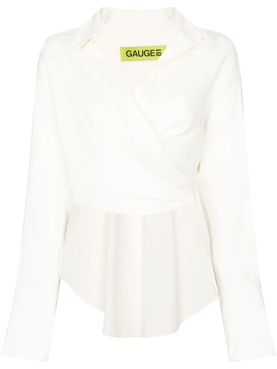 Gauge81 ‘sabinas' Wrap Effect Stretch Linen Asymmetric Hem Shirt In Ivory
