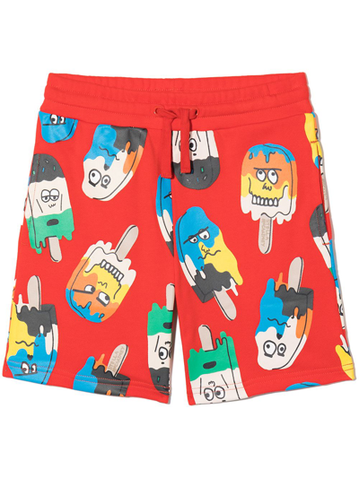 Stella Mccartney Kids' Ice Lolly Print Cotton Shorts In Red