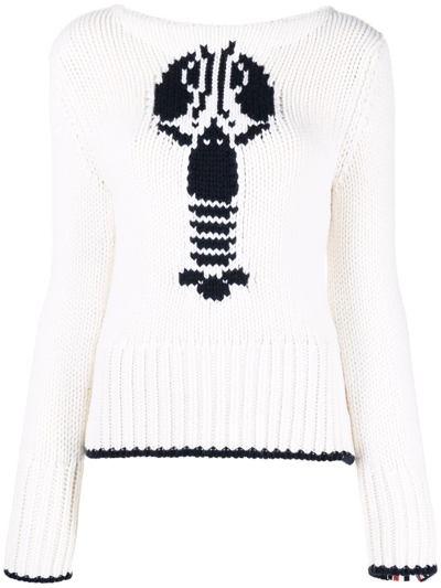 Thom Browne Lobster Icon Intarsia Jumper In White