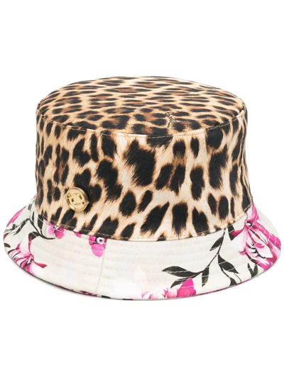 Roberto Cavalli Junior Kids' Floral Leopard-print Bucket Hat In Black