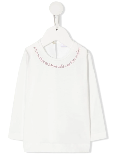 Monnalisa Babies' Rhinestone-logo Cotton T-shirt In White