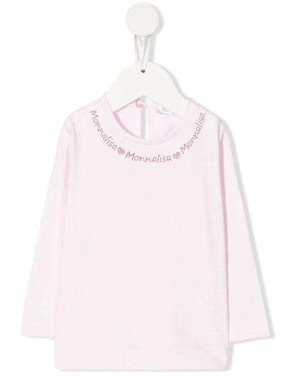 Monnalisa Babies' Rhinestone-logo Cotton T-shirt In Pink