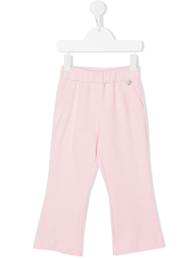 Monnalisa Kids' Kick-flare Herringbone Trousers In Dusty Pink Rose