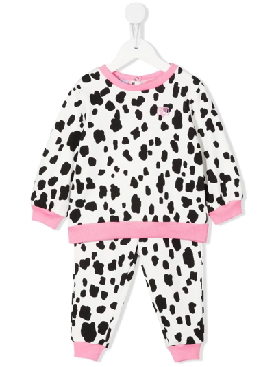 Chiara Ferragni Babies' White / Black / Pink Sweatshirt And Jogger Set In Dalmatian Cotton In Cream + Black
