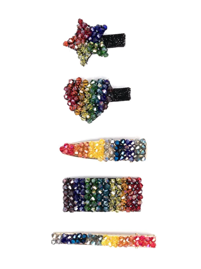 Monnalisa Kids' Bead-embellished Hair Clip (set Of 5) In Multicolor