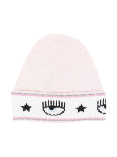 Chiara Ferragni Kids' Embroidered-logo Knitted Beanie In Pink