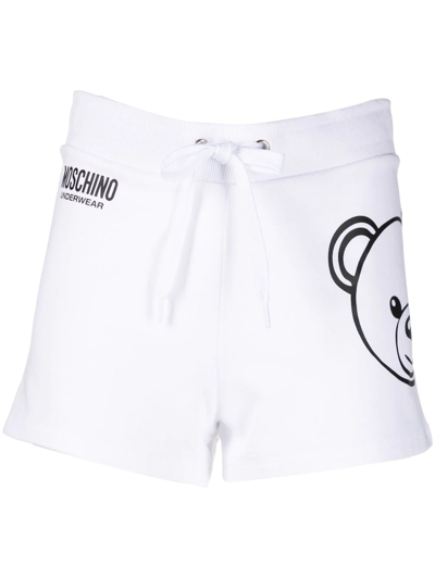 Moschino Teddy Bear Drawstring Lounge Shorts In White