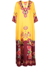 La Doublej Muumuu Floral-print Silk Maxi Dress In Folk Flowers Giallo Placée