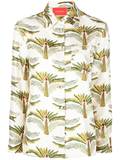 La Doublej Boy Palm Tree-print Silk Shirt In Palme