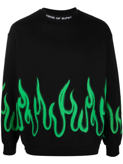 Vision Of Super Flame-print Sweatshirt In Black