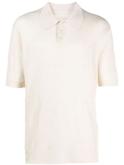 Maison Margiela Off-white Linen-wool Blend Polo Shirt In Neutrals