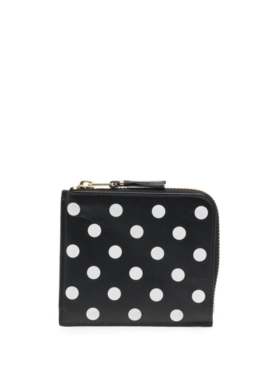 Comme Des Garçons Polka-dot Zip-around Wallet In Black