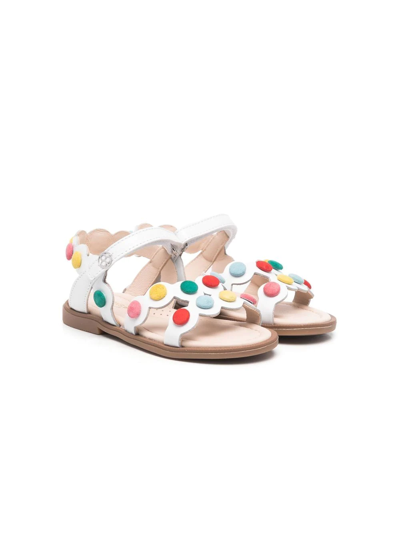 Florens Kids' Spotted Touch-strap Leather Sandals In White