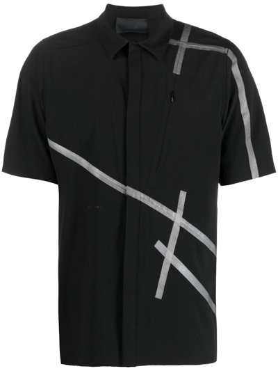 Heliot Emil Striped-detail Short-sleeve Shirt In Black