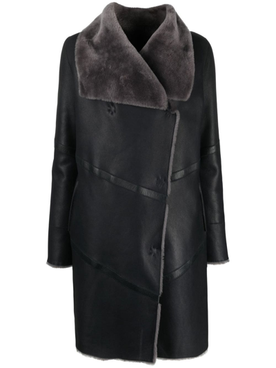 Liska Off-centre Fastening Fur Coat In Black