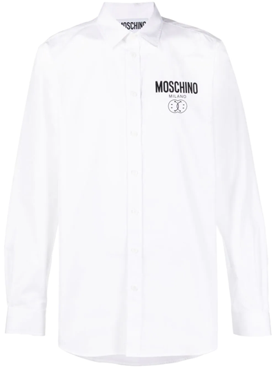 Moschino 胸处logo印花细节衬衫 In White