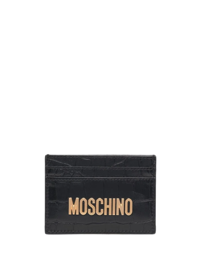 Moschino Crocodile-effect Logo Cardholder In Black