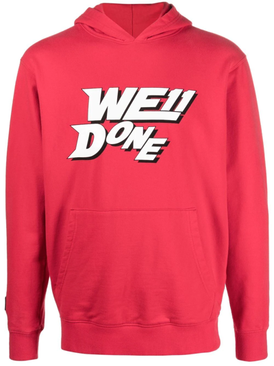 We11 Done Logo-print Cotton Hoodie In Red
