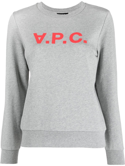 A.p.c. Logo-print Long-sleeve Sweatshirt In Grey