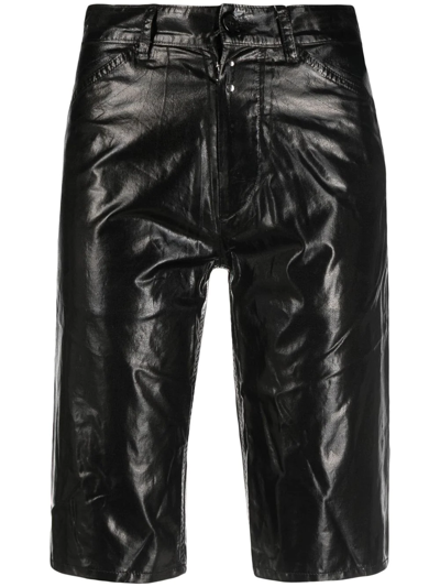 Mm6 Maison Margiela Laminated Straight Denim Shorts In Black
