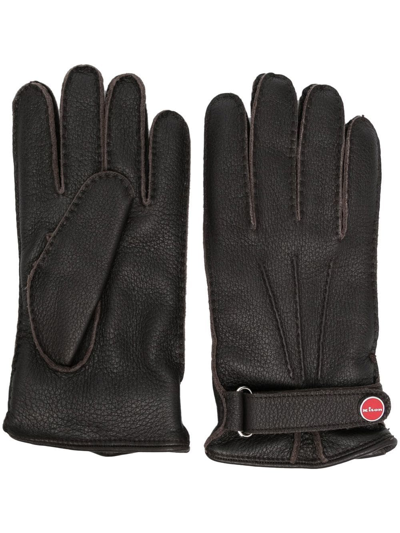 Kiton Logo-plaque Leather Gloves In Brown