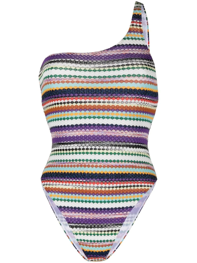Missoni Fine-knit Pattern-print Swimsuit In Purple