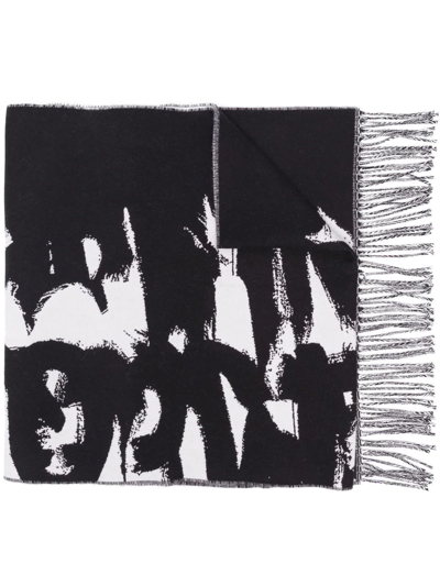 Alexander Mcqueen Graffiti Logo-print Wool Scarf In Black