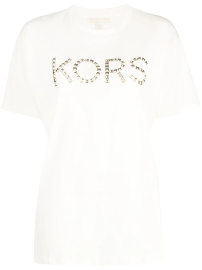 Michael Michael Kors Stud-embellished Logo-print T-shirt In Neutrals