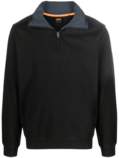 Hugo Boss High-neck Hooded Sweatshirt In Black