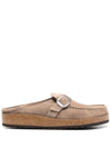 Birkenstock Buckley Grey Taupe Suede Leather Backless Moccasins