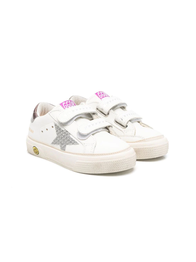 Golden Goose Teen May School Touch-strap Sneakers In White