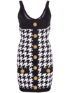 Balmain Hounstooth Knitted Minidress With Logoed Buttons In Black