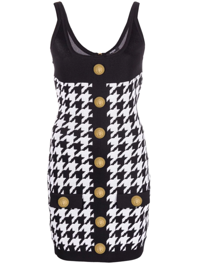 Balmain Houndstooth Sleeveless Minidress In Black