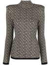 Balmain Logo Jacquard Turtleneck Pullover In Neutrals
