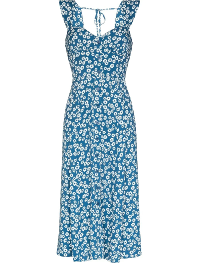 Reformation Tayler Floral Print Midi Dress In Blue