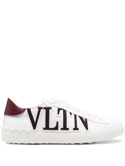 Valentino Garavani Vltn Open Leather Low Top Sneakers In White,bordeaux