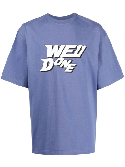 We11 Done Logo-print Cotton T-shirt In Blue