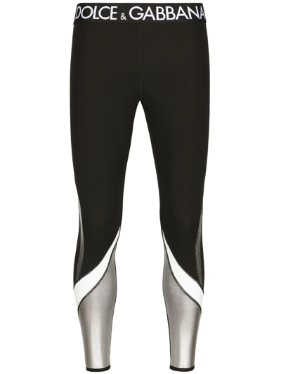 Dolce & Gabbana Colour-block Logo-waistband Leggings In Combined Colour