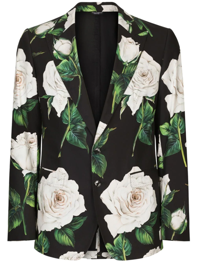 Dolce & Gabbana Rose-print Single-breasted Suit In Black