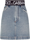 Dolce & Gabbana Short Denim Skirt With Branded Waistband In Blue