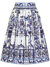 Dolce & Gabbana Tile-print Pleated Poplin Midi Skirt In Blue